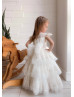 Cap Sleeves Ivory Lace Tulle Cupcake Flower Girl Dress